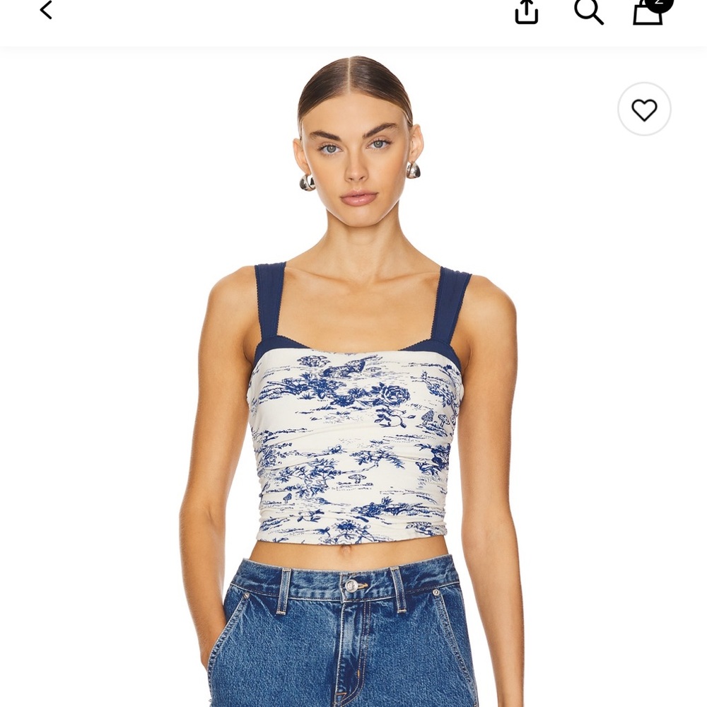 Free People Navy and Cream Printed Tank Top
